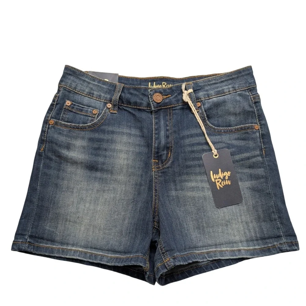 NWT Indigo Rein Denim Shorts Womens 9/28 Blue High Rise Stretch Medium Wash